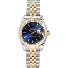 Rolex Women's Datejust Two Tone Fluted Blue Index Dial