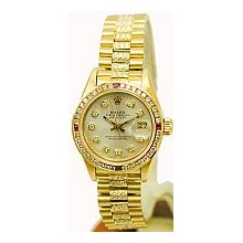 Rolex Women's Preowned President Yellow Gold/1ct Channel Set & Ruby