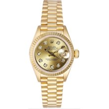Rolex Women's President Yellow Gold Fluted Custom Champagne Diamond Dial