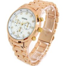 Rose/gold Metal Bracelet 3d Geneva Oversized Women's Bracelet Watch