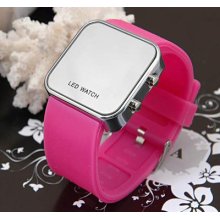 Rose-pink Led Digital Date Jelly Silicon Luxury Mirror Casual Sport Wrist Watch