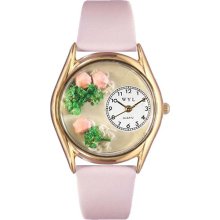 Roses Pink Leather And Goldtone Watch #C1210005