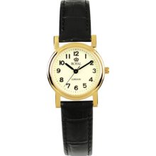 Royal London Women's Quartz Watch With Beige Dial Analogue Display And Black Leather Strap 20000-04