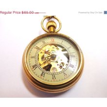 Sale 25% Off Men's Steampunk Antiqued Brass Skeleton Pocket Watch