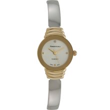 sears Ladies Watch w/Round Case, White Diamond Accent Dial and TT Bangle Band