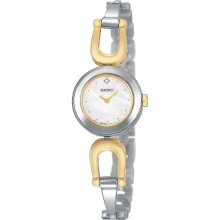Seiko $250 Women's Silver W/ Gold Diamond Watch Suje69 - Mother Of Pearl Dial