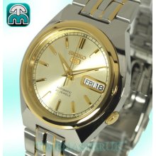 Seiko 5 Latest Mens Auto Gold Tone Face Day & Date Two Tone Snk310k1