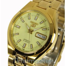 Seiko 5 Latest Mens Auto Lumibrite Face Gold Tone Snkg30j1