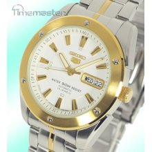 Seiko 5 Latest Mens Automatic Dress Gold & Silver Two Tone White Face Snzf36j1