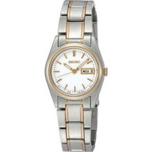 Seiko Classic Women`s 2 Tone Stainless Steel Dress Watch W/ White Dial