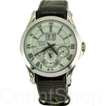 Seiko Kinetic Premier Silver Dial Brown Leather Strap Mens Watch ...