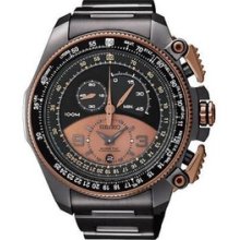 Seiko Kinetic Super Black Steel Rose Gold Watch Limited Edition