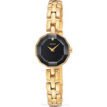 Seiko Ladies' Dress Watch - Gold-Tone - 12 Sided Case - Black Face SUJF14