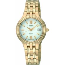 Seiko Ladies Quartz Analogue Watch Sut018p1 With Gold Plated Solar Bracelet And White Dial