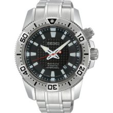 Seiko Men's Sportura SKA509 Silver Stainless-Steel Quartz Watch with Black Dial