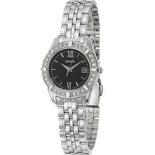 Seiko Quartz Ladies Swarovski Crystals Black Dial Analog Dress Watch Sxde45