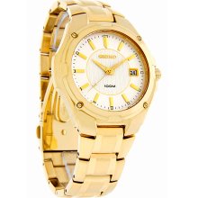 Seiko Quartz Mens Silver Dial Gold Tone Stainless Steel Dress Watch SGEE62 New