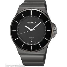 Seiko Sgeg21 Men's Black Ion-plated Stainless Steel Quartz Watch With Date