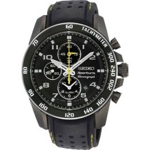 Seiko SNAE67 Sportura Alarm Chronograph Black Dial Vented Leather