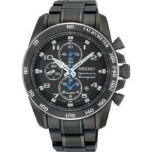 Seiko Snae77 Men's Watch Black Sportura Alarm Chronograph Black Dial