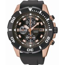 Seiko Snde04 Men's Watch Chronograph Rubber Bracelet Black Dial Accents