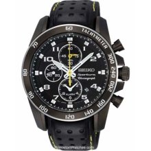 Seiko Sportura Alarm Chronograph Black Steel Case Leather SNAE67