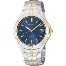 Seiko Stainless and Gold Tone Watch - Blue Face SGE798