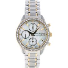 Seiko Stainless Steel Two Tone Crystal & Mother-Of-Pearl Chronograph