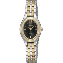 Seiko Sup016 Women's Watch Two Tone Dress Black Dial Solar Quartz