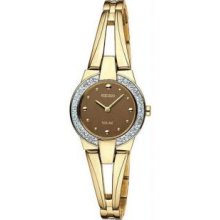 Seiko SUP054 Womens Gold Tone Bangle Style Dress Solar Quartz Brown Dial