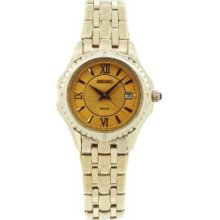 Seiko Women's Sxdc98 Stainless Steel Analog With Gold Dial Watch