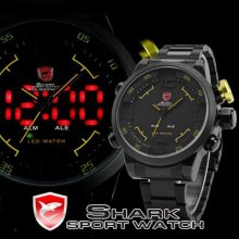 Shark Black Yellow Mens Army Date Digital Led 3d Big Dial Sport Quartz Watch