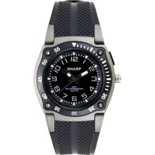 Sharp Mens Sport Watch w/Round Black/ST Case, Black Dial and Resin