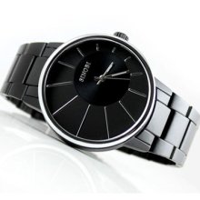 Sinobi Mens Big Dial Black White Stainless Steel Luxury Wrist Watch