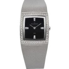 Skagen 608sssb Black Dial Crystal Bezel Mesh Strap Ladies Watch