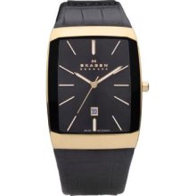 Skagen Stainless Steel Black Label Men's Quartz Watch With Black Dial Analogue Display And Black Leather Strap 984Lrlb