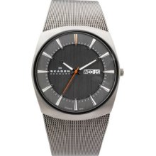 Skagen Titanium Mesh Charcoal Men Watch Quartz Round Analog Jewelry Time