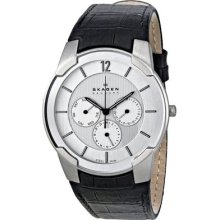 Skagen White Dial Stainless Steel Black Leather Mens Watch 856xlslc