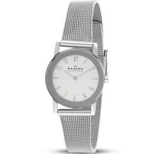 Skagen Women's Stainless Steel Mesh Band Mirrored Bezel Watch (Mens Skagen Steel Slim Dress Watch 39LSS)