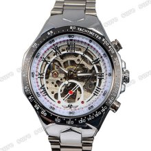 Skeleton Mens Boys Automatic Stainless Steel Mechanical Wrist Watch Wristwatch