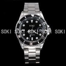 Soki Black Automatic Mens Mechanical Date Stainless Steel Band Watch S86