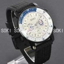 Soki White Day Date Automatic Mens Analog Mechanical Wrist Strap Watch S75