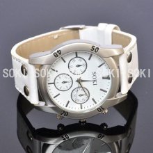 Soki White Womens Ladies Analog Quartz Wrist Leather Bracelet Gift Watch W08