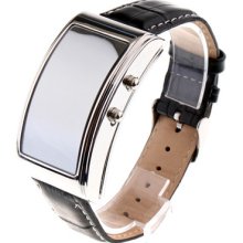 Sport Digital Men/women Leather 93 Red Led Wrist Watch Scroll Advertising Black