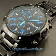 Sport Water Quartz Hours Date Hand Blue Dial Clock Men Steel Wrist Watch A151