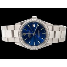 SS oyster bracelet datejust watch diamond bezel rolex blue stick dial