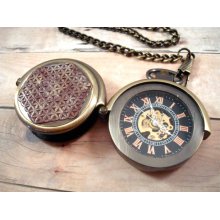 Steampunk Mechanical Honeycomb Pocket Watch - Unhinged - Exposed Gears