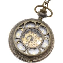 Steampunk Pocket Watch Pendant -Antiqued Brass Mechanical W/ Filigree