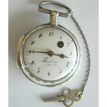 Sterling Silver Fusee Pocket Watch, Thomas A Brulon W/ Key, Ca. 1850