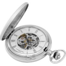 Sterling silver mechanical movement pocket watch & chain by charles